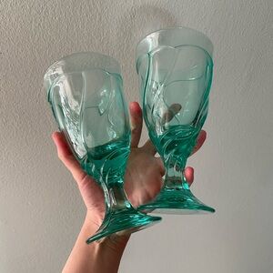 Noritake | Vintage 90s Aquamarine Swirl Ice Cream Chalice Glasses